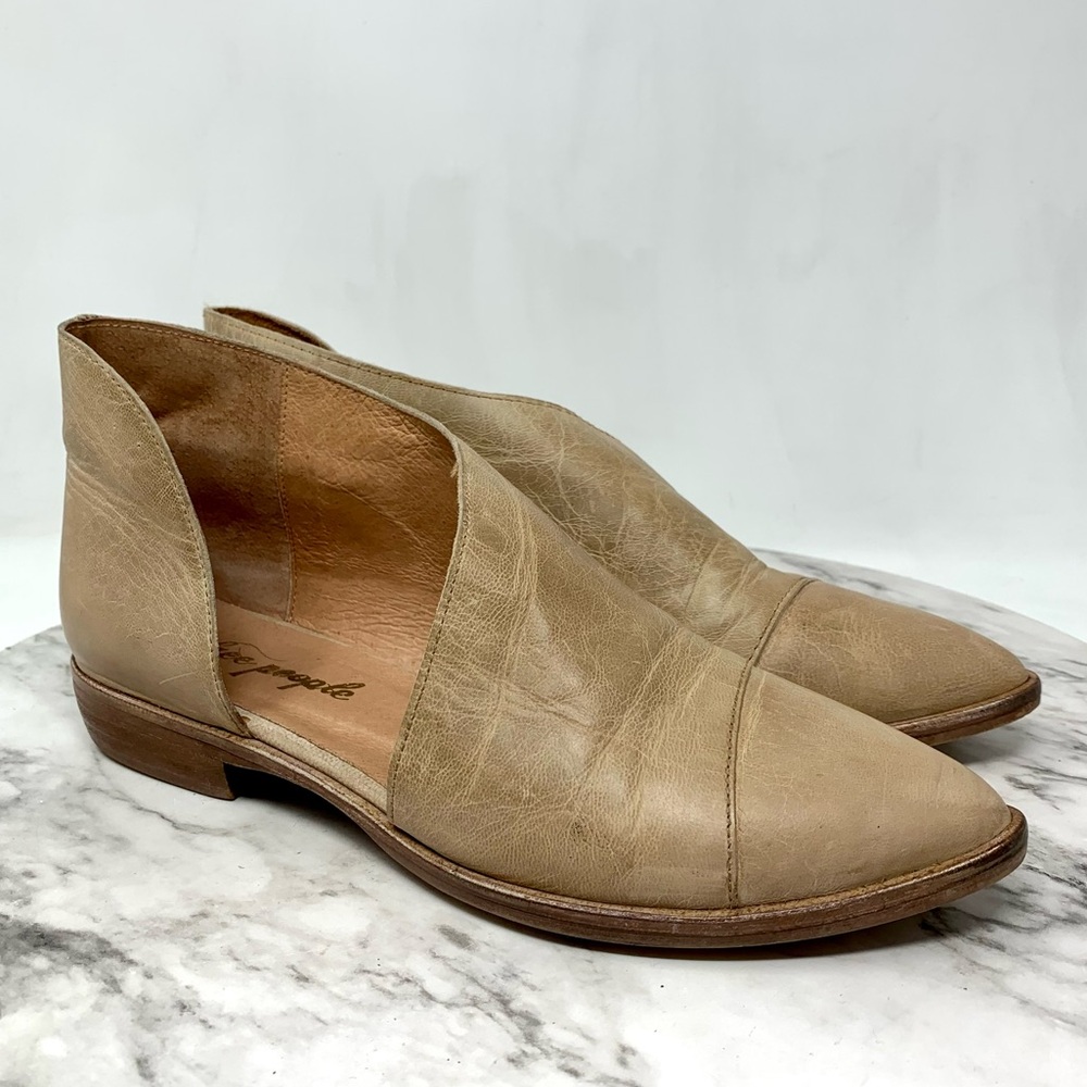 Free People Royale Tan Leather D'Orsay Flats 6.5 Bohemian Casual Minimalist Edgy